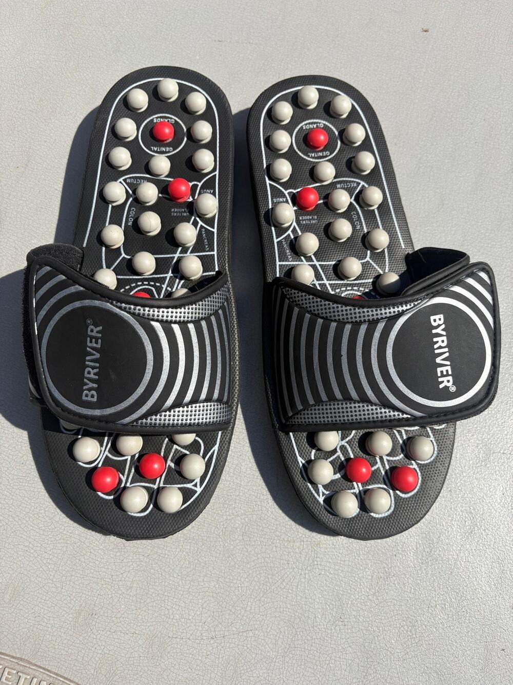 BYRIVER Acupressure Foot Massage Slippers Size Large. Black Sandals Reflexology